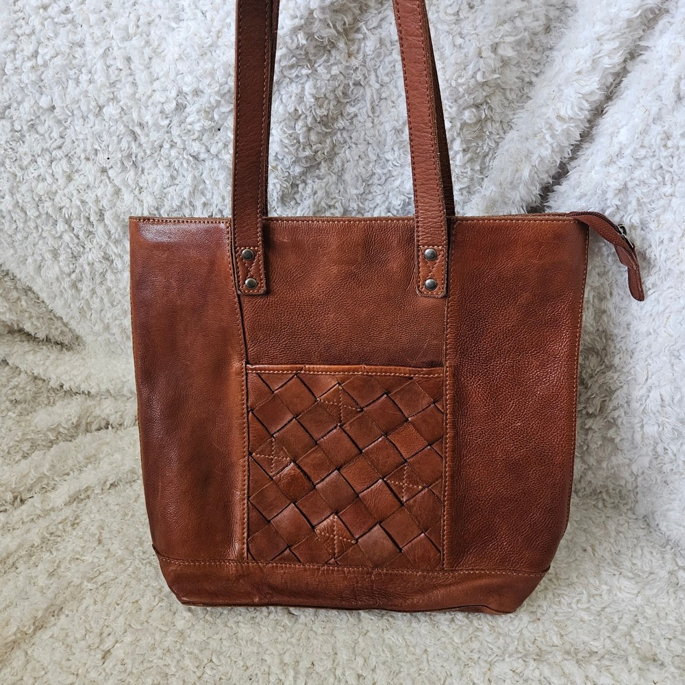 Vilenca Holland Large Cognac Leather Tote Shoulder Bag